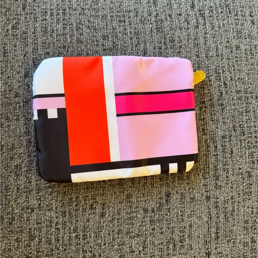 Trina Turk Pink and Red Cosmetic Bag Set with Bold Geometric Design
